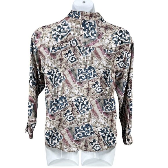 Jonathan Martin Womens S 100% Silk Button Up Blouse Abstract Print Southwestern - Picture 7 of 15